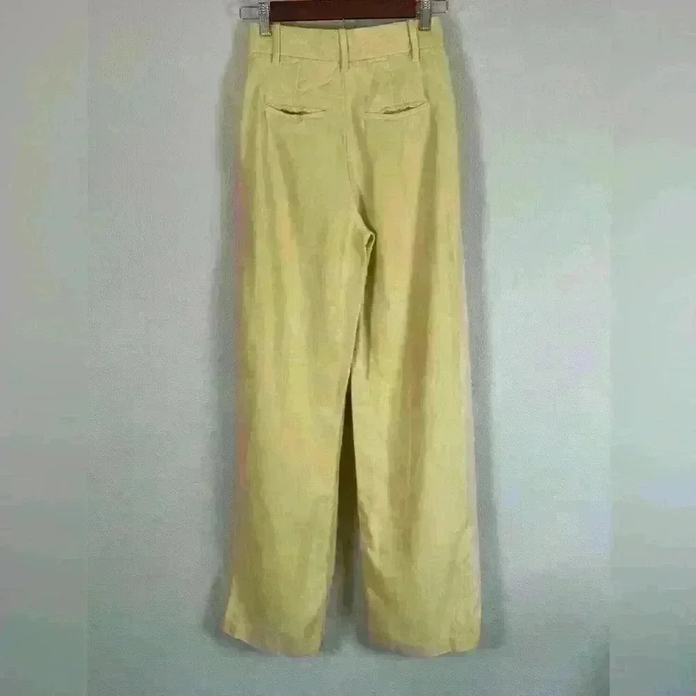 Wilfred Aritzia Yellow Linen Blend Wide Leg Pant Women's Size 00
